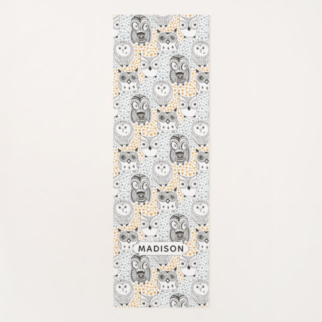 Cute Owl Pattern custom name yoga mat (Front)