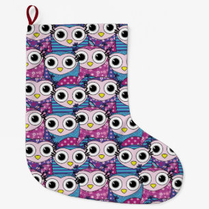 Cute Owl Pattern Large Christmas Stocking