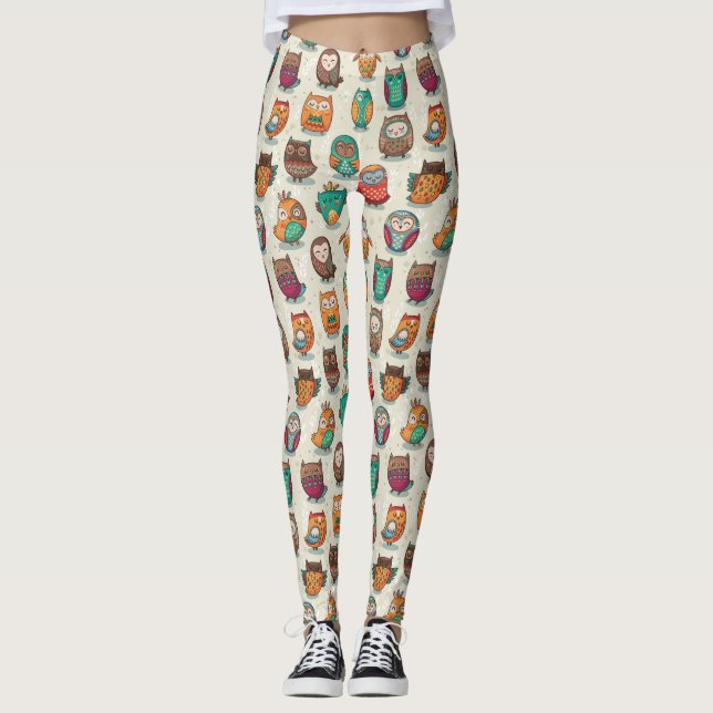 Cute Owl Pattern Leggings (Front)
