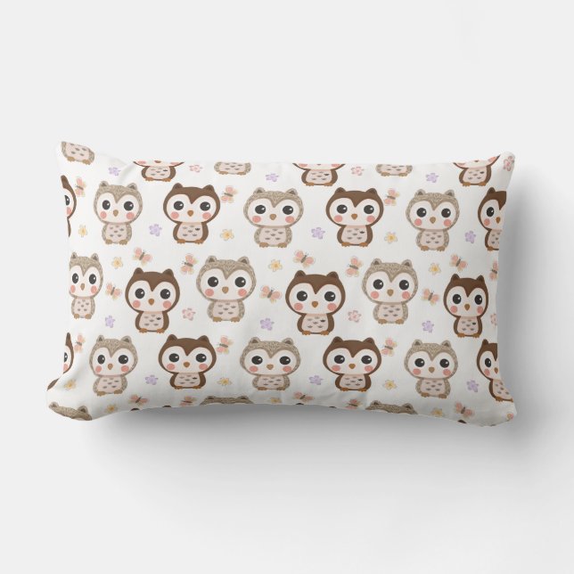 Cute Owl Pattern Lumbar Cushion (Front)