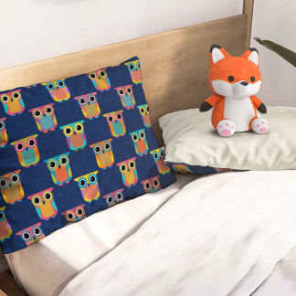 Cute Owl Pattern on Blue Pillowcase