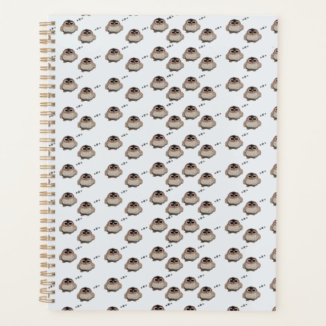 Cute Owl Pattern Pencil Sketch Planner (Front)