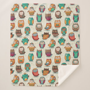 Cute Owl Pattern Sherpa Blanket