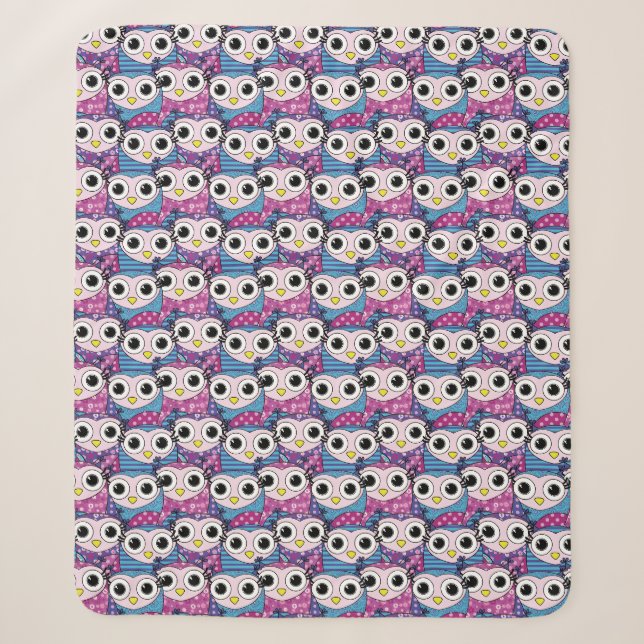 Cute Owl Pattern Sherpa Blanket (Front)