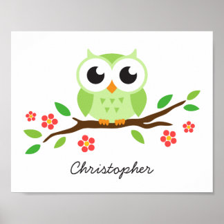 Cute owl personalised nursery wall art for kids