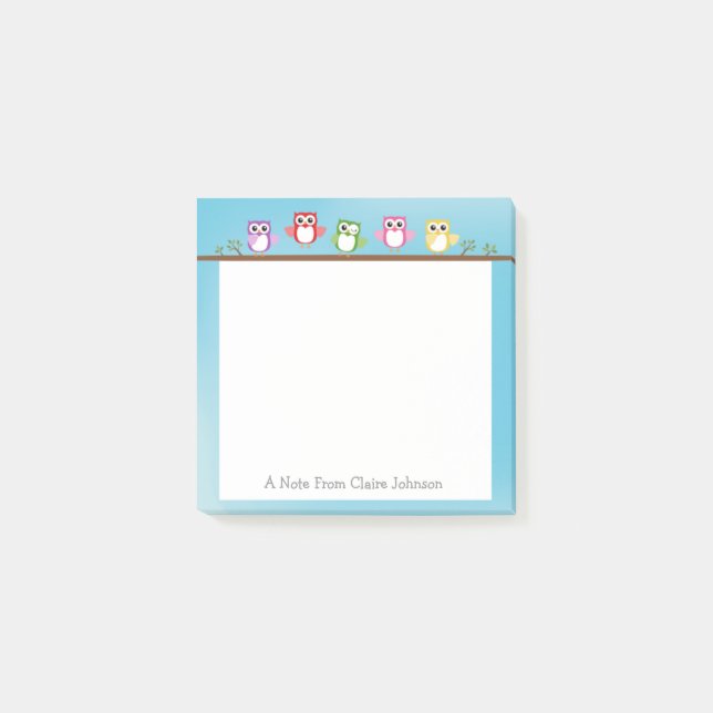 Cute Owl Personalised Post It Note (Front)