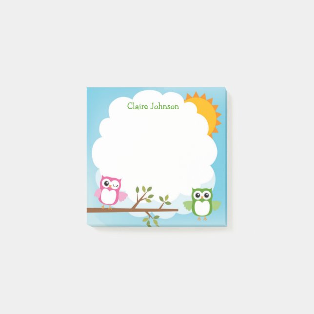 Cute Owl Personalised Post It Note (Front)