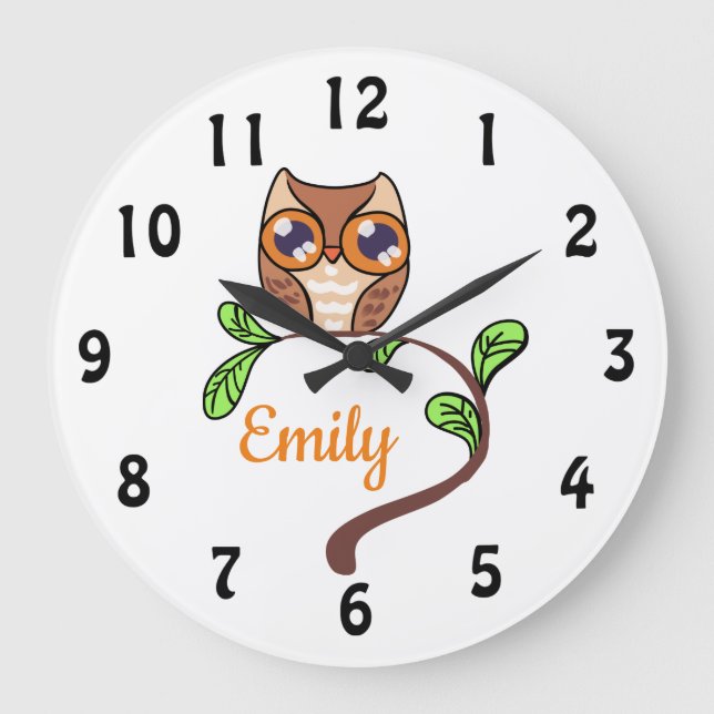 Cute Owl Personalized Large Clock (Front)