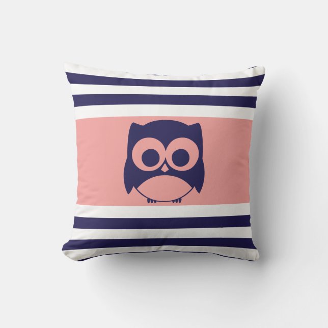 Cute Owl Pillow | Navy Blue Coral (Front)