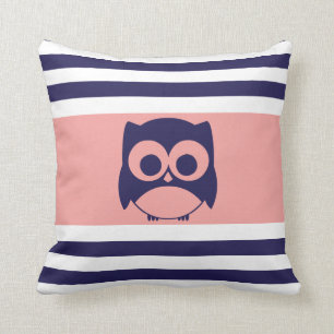 Cute Owl Pillow   Navy Blue Coral