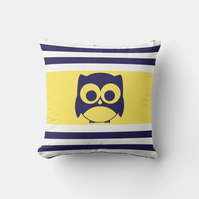 Cute Owl Pillow | Navy Blue Yellow (Front)