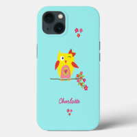 Cute Owl Pink Flowers Kids Personalised Name