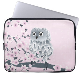 Cute Owl Pink Grey Laptop Sleeve