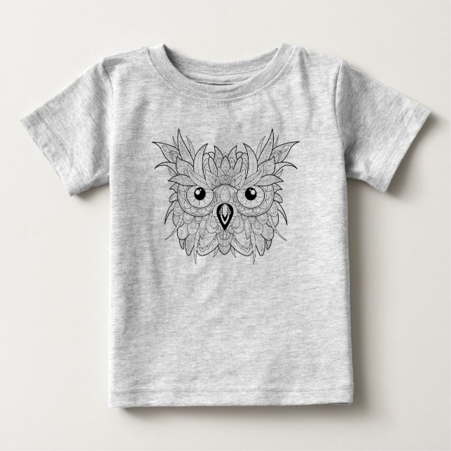 Cute Owl Portrait Doodle Baby T-Shirt (Front)