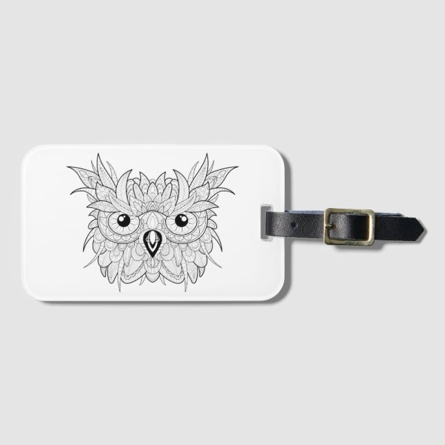 Cute Owl Portrait Doodle Luggage Tag (Front Horizontal)