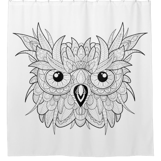 Cute Owl Portrait Doodle Shower Curtain (Front)