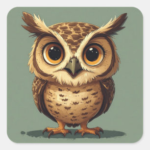 Cute Owl Portrait For Bird And Nature Lovers Square Sticker
