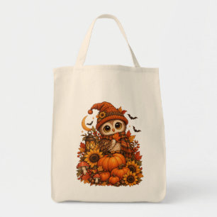 Cute Owl Pumpkin Sunflower Cosy Fall Autumn Design Tote Bag