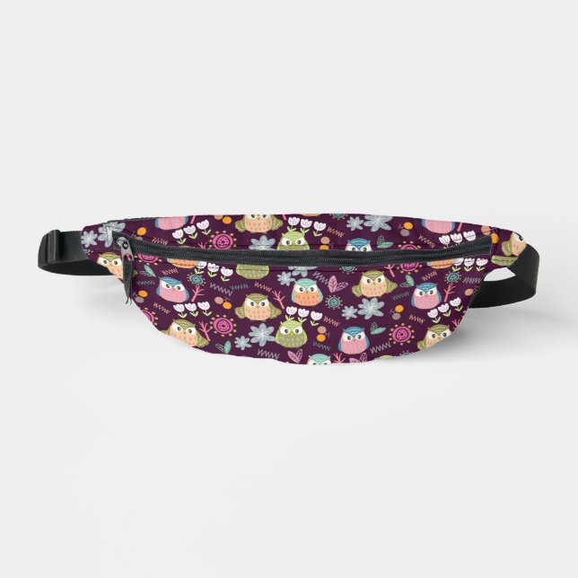 Cute Owl Purple Bum Bags (Front)