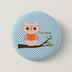 Cute Owl Reading 6 Cm Round Badge