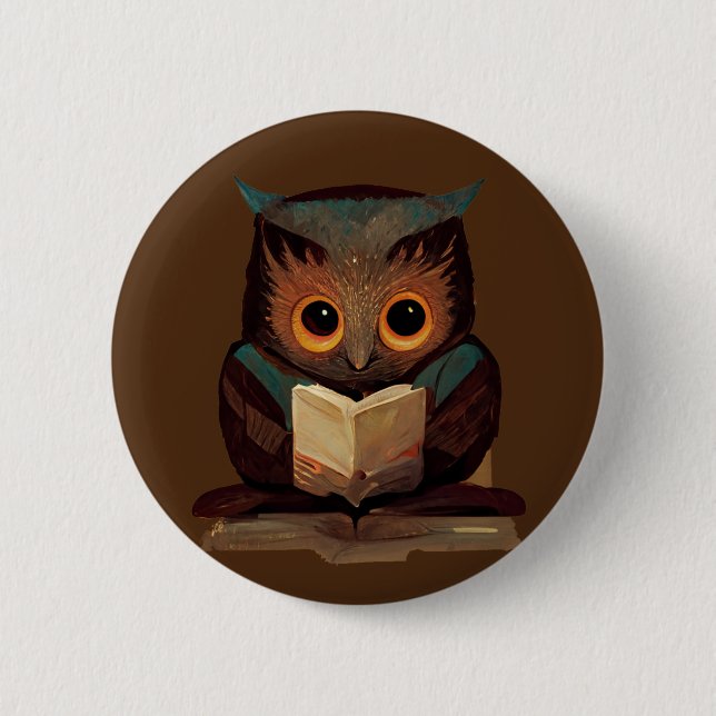 Cute Owl Reading a Book 6 Cm Round Badge (Front)