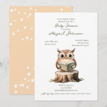 Cute Owl Reading a Book Baby Shower