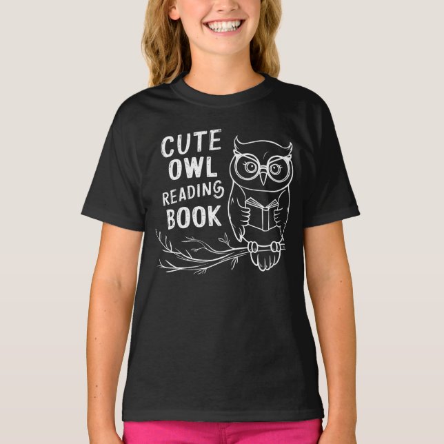 Cute owl reading book  T-Shirt (Front)