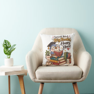 Cute Owl Reading Books Illustration Cushion