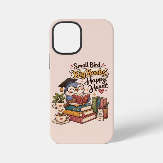 Cute Owl Reading Books Illustration Notebook iPhone Case (Back)