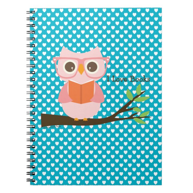Cute Owl Reading Spiral Notebook (Front)