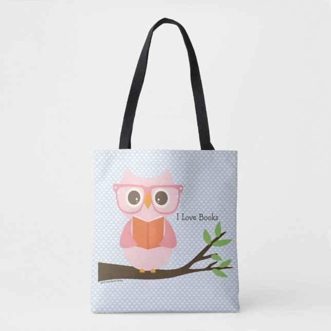 Cute Owl Reading Tote Bag (Front)