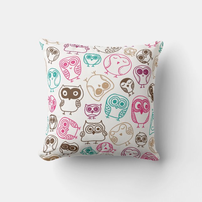 Cute owl retro pattern birds design cushion (Front)