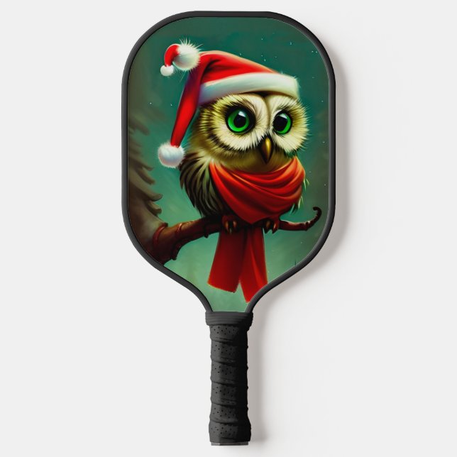 Cute Owl Rustic Victorian Christmas Pickleball Paddle (Front)