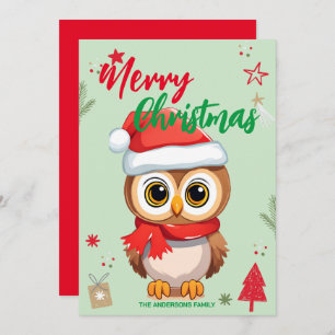 Cute Owl santa Christmas Holiday Family name kids