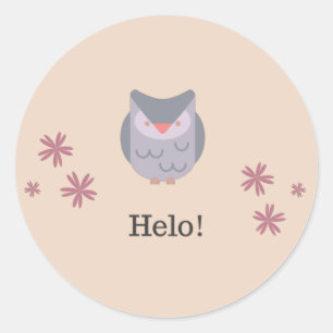 Cute owl saying hello! classic round sticker