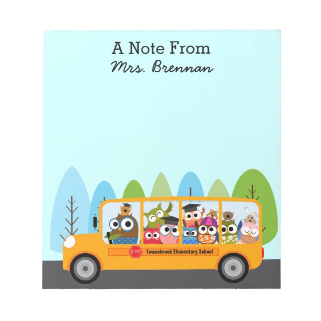 Cute Owl School Bus Driver Notepad (Front)