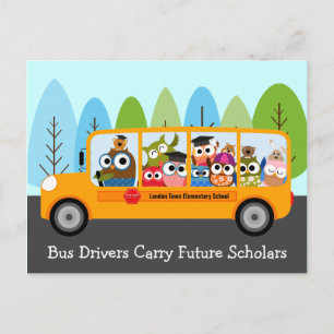 Cute Owl School Bus Driver Thank You Postcard