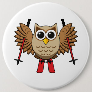 Cute Owl Skiing Cartoon 6 Cm Round Badge