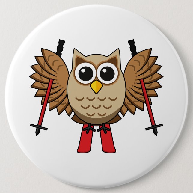 Cute Owl Skiing Cartoon 6 Cm Round Badge (Front)