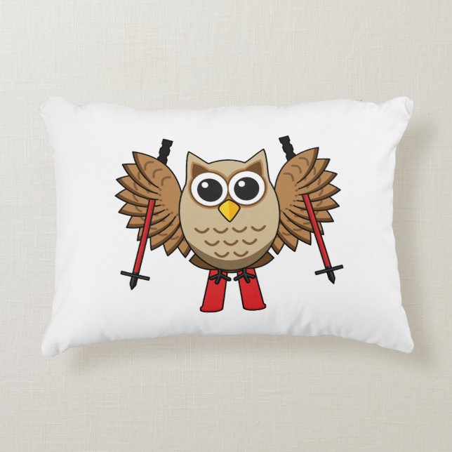 Cute Owl Skiing Cartoon Decorative Cushion (Front)