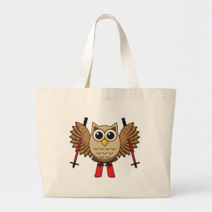 Cute Owl Skiing Cartoon Large Tote Bag