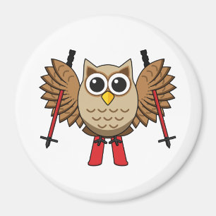 Cute Owl Skiing Cartoon Magnet