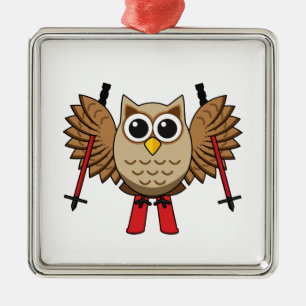 Cute Owl Skiing Cartoon Metal Tree Decoration