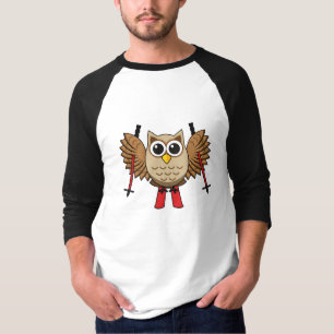 Cute Owl Skiing Cartoon T-Shirt