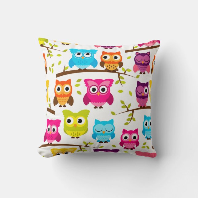Cute Owl Square Cotton Throw Pillow Case 16x16 (Front)