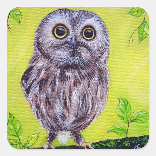 Cute Owl Square Sticker (Front)