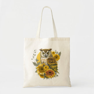 Cute Owl Sunflower Lover Drawing Art  Tote Bag