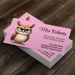 Cute Owl Teacher Educator Pastel Pink Business Card