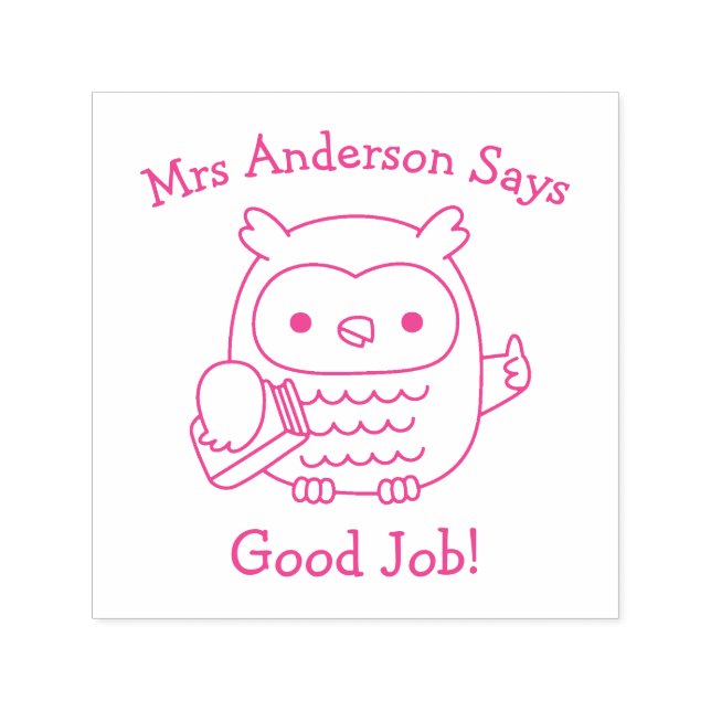 Cute Owl Teacher Thumbs Up Good Job Self-inking Stamp (Design)