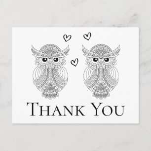 Cute Owl Thank You Folk Art Native Wedding Party Postcard